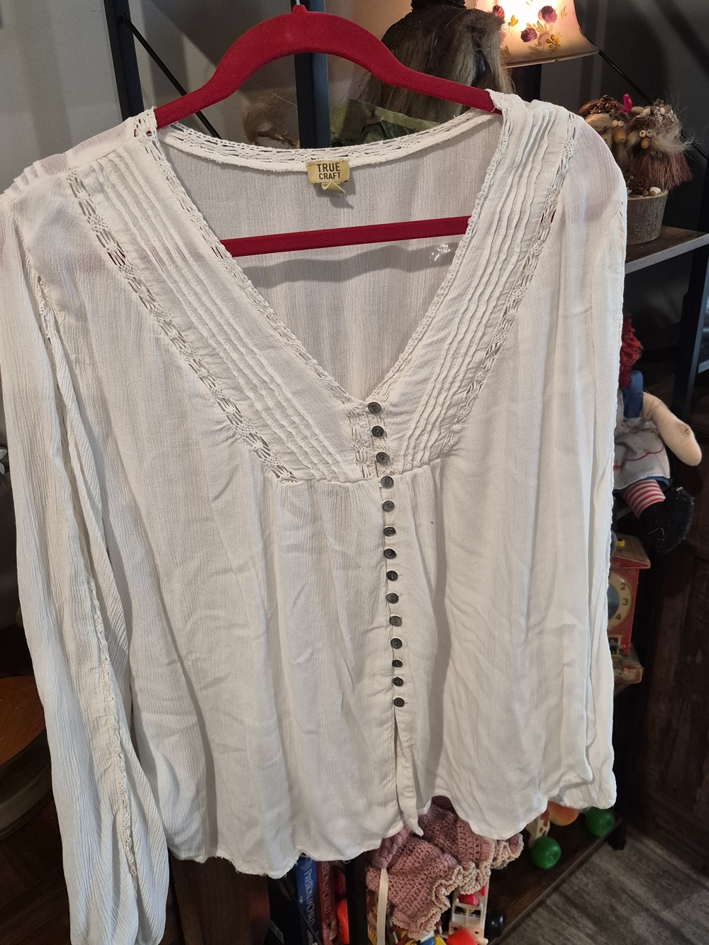 True Craft Cream V-Neck Button-Front Women's Blouse